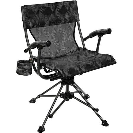 REDCAMP 360° Swivel Hunting Chairs for Ground Blinds Portable Folding Camping Chairs for Adults Hunting Seats with Hard Arms for Fishing Camping Black