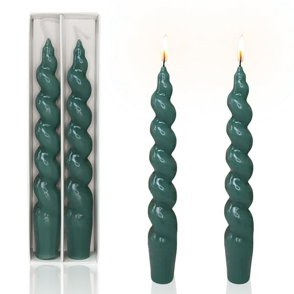 Green Spiral Taper Candle 7.3inches Short Tapered Candles Cute Twisted Candles Unscented Candle Sticks for Holiday Wedding Party Dinner Table Decoration, 2pcs