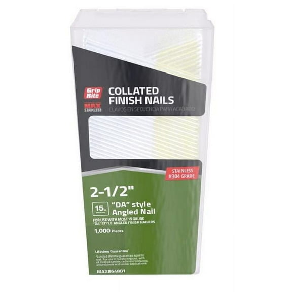 Grip Rite MAXB64881 304-SS 15ga Angle Nails in Belt Clip Box PK of 1000,2-1/2"