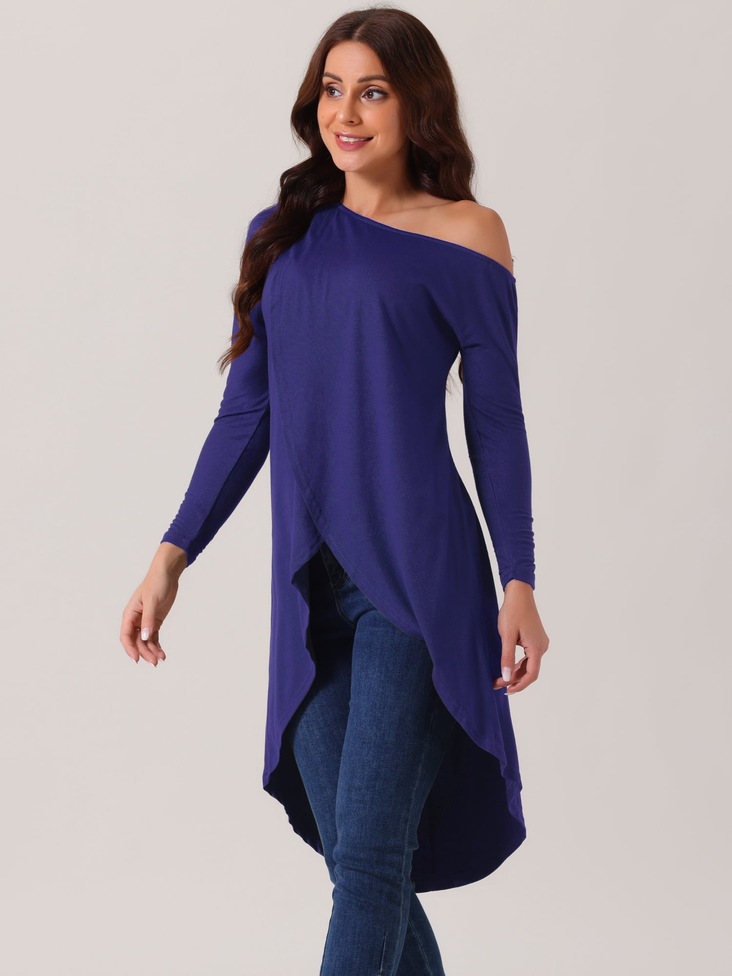 DARING DIVA One Shoulder High Low Irregular Hem Top M Navy Blue