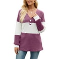 thumbnail image 3 of Deago Women's Color Block Long Sleeve Fall Sweaters Casual Fashion Ribbed Knit V Neck Button Pullover Shirts Tops (Purple, M), 3 of 8