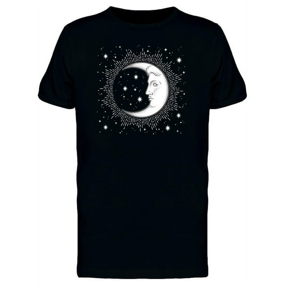 Smartprints Mens Graphic Tee - Crescent Moon And Stars - Regular Fit 100% Cotton