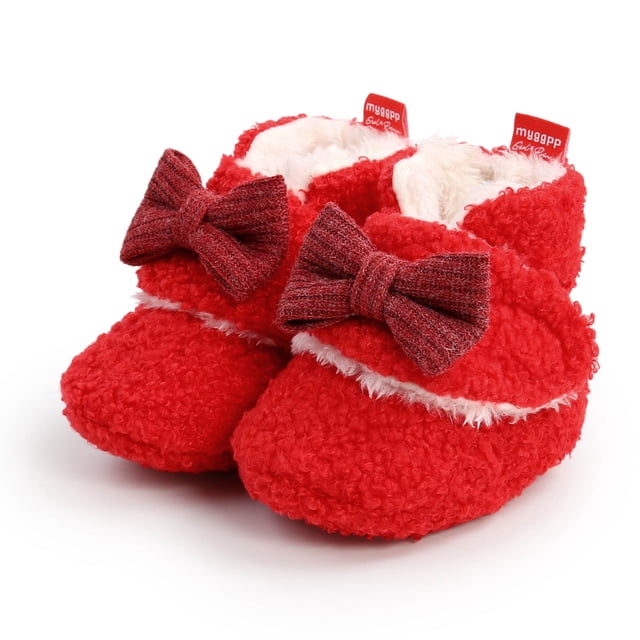 Rewenti Chaussures en Coton Doux pour Bébé Fille Nœud Papillon Chaussures Chaudes Rouges 12-15 Mois