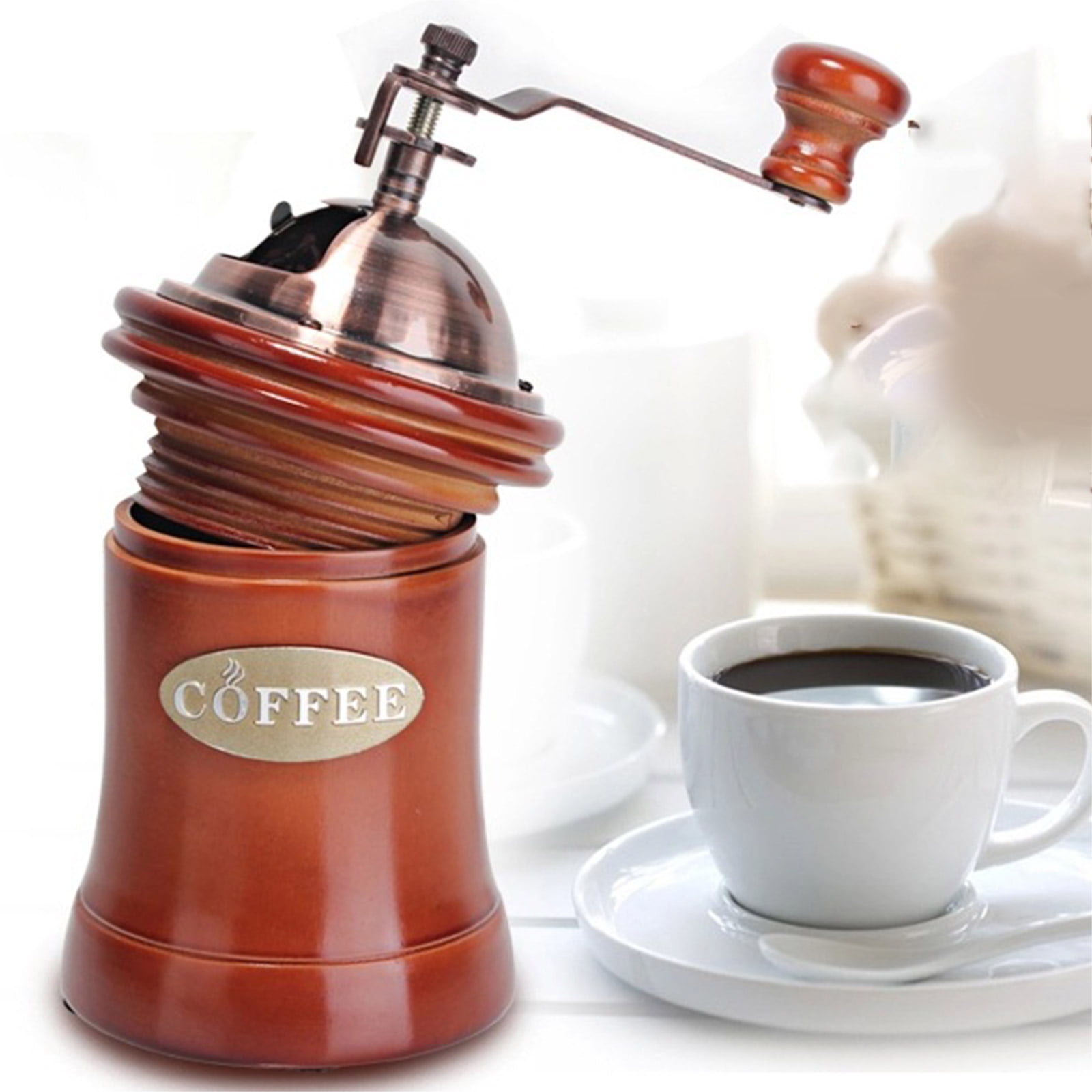 Manual Coffee Grinder Wood Vintage Hand Crank Coffee Mill with Adjustable Gear