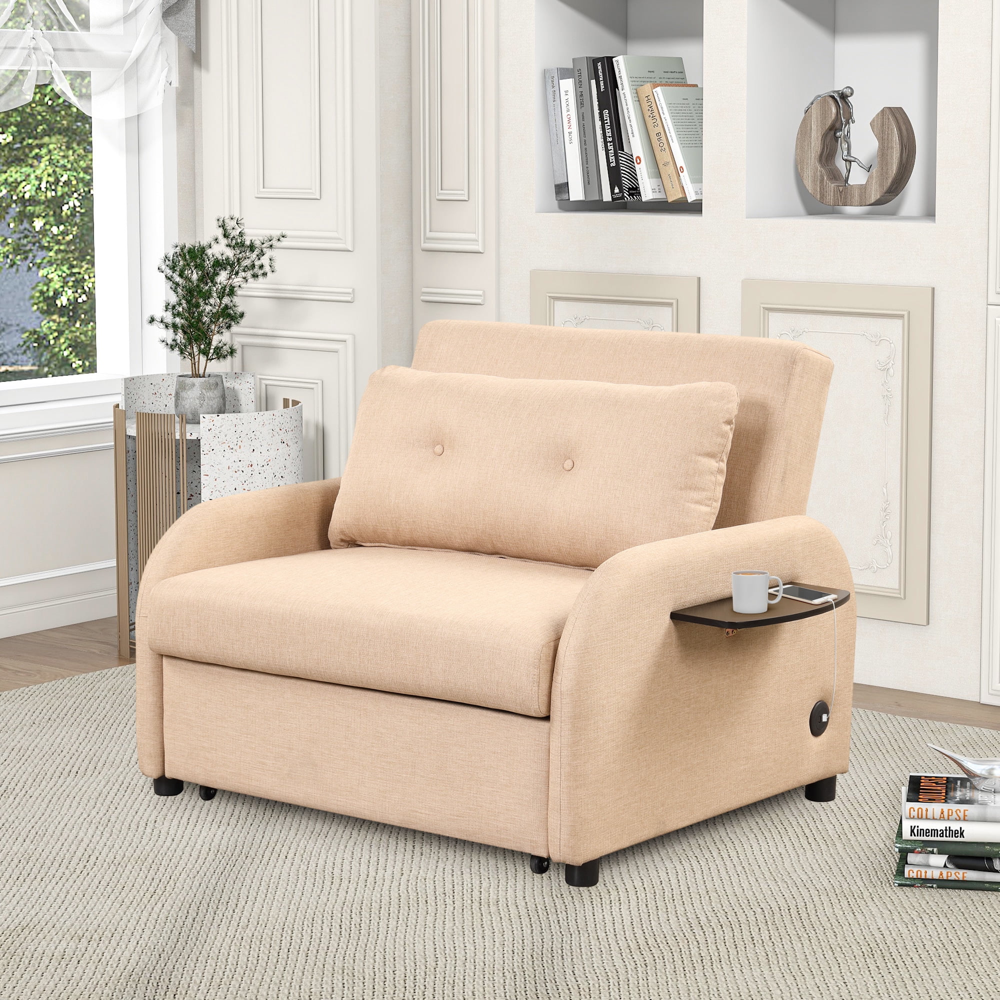 EUROCO 3-in-1 Sofa Bed Chair, 34.7"W Convertible Sleeper Chair Bed,Adjust Backrest Into a Sofa,Lounger Chair,Single Bed,Modern Chair Bed Sleeper for Adults