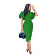 thumbnail image 3 of Femmes Manches Courtes Col Rond Torsadé avant Split Midi Robe (Vert XXL), 3 of 4