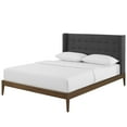 thumbnail image 1 of Contemporary Modern Urban Designer Bedroom Queen Size Platform Bed Frame, Fabric, Grey Gray, 1 of 6