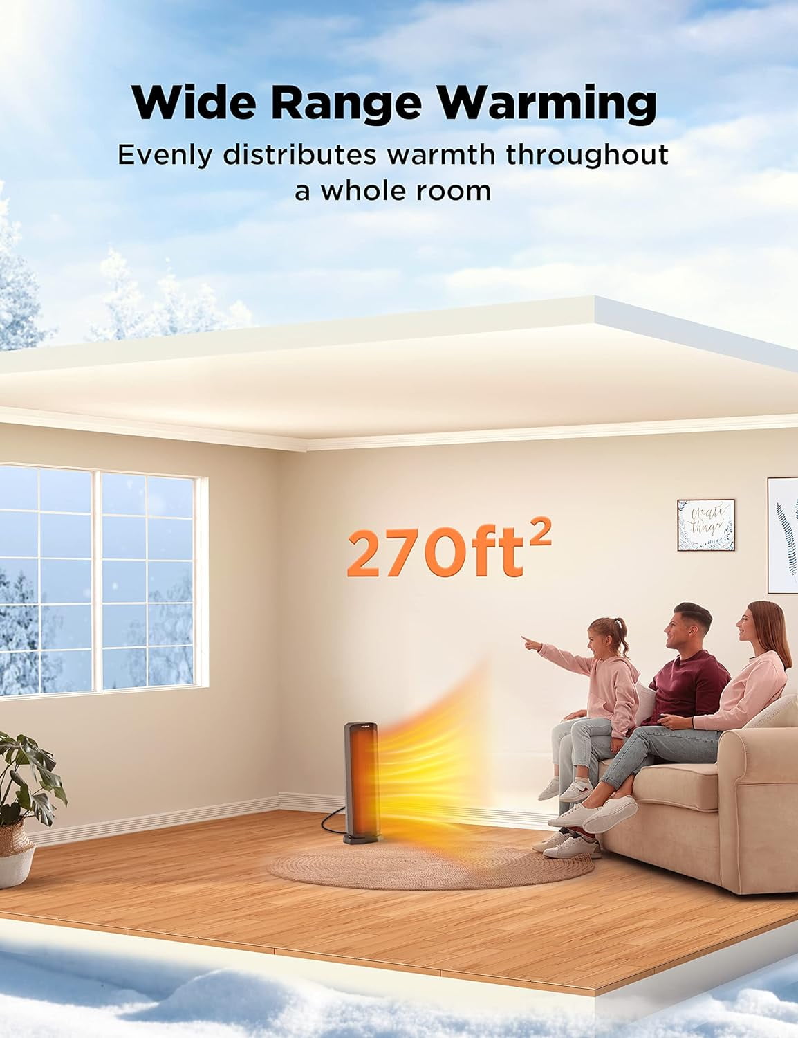 Better Homes & Gardens 23" Electric Ceramic Tower Heater, LED Display & Remote Storage