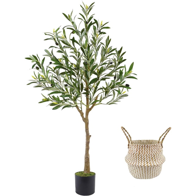 Artificial Olive Tree ft Tall Fake Olive Leaves Plant with Basket Indoor Outdoor Faux Olive Topiary Silk Tree for Home Livingroom Office Décor