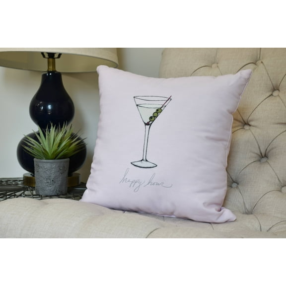 16 x 16 inch, Martini Glass Happy Hour Geometric Print Pillow, Pink