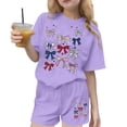 thumbnail image 2 of SGFCWSX Girls 2 Piece Outfits Kids 4th of July Oversized Summer Casual Short Sleeve T Shirt Graphic Print Elastic Waist Shorts Daily Wear Purple Size 14-15 Years, 2 of 6