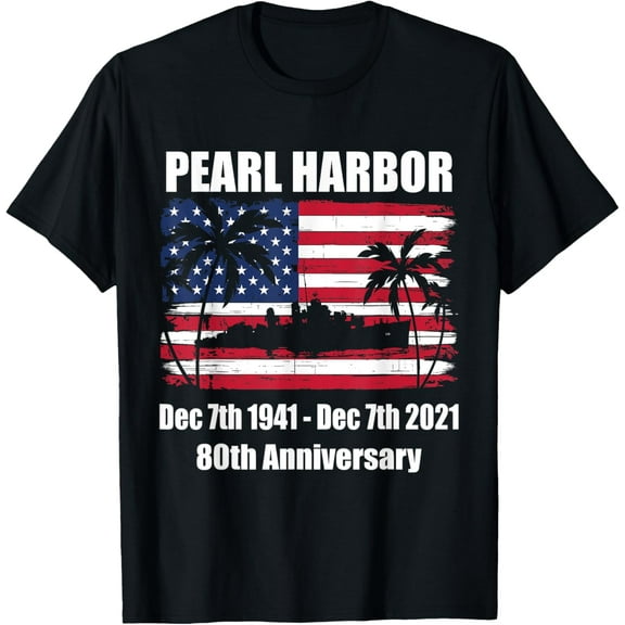 Vintage Pearl Harbor 80th Anniversary Flag T-ShirtMen and women, Black T-shirt, size: Extra large