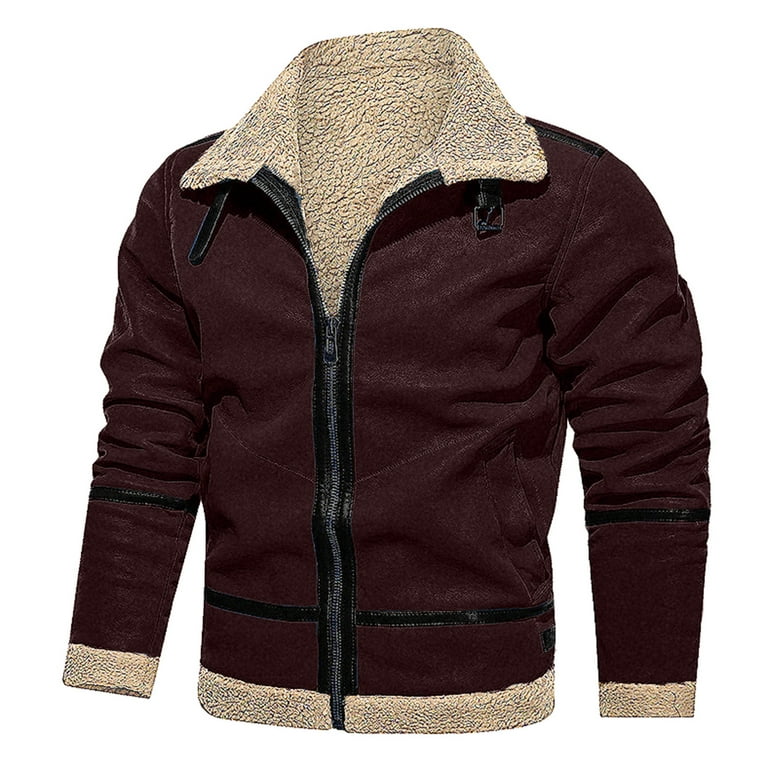 Wozhidaoke jackets for men Men Autumn And Plus Size Coat Lapel Collar Long  Sleeve Padded Leather Jacket Vintage Thicken Coat Sheepskin Jacket winter  coats for men 