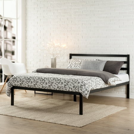 Modern Studio Platform 14 Inch Metal Bed Frame Wooden Slat Support Queen Size