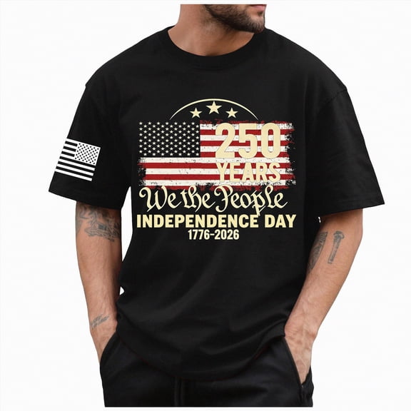 mgoYE Men American Flag Shirt 4th of July T-Shirt Patriotic Short Sleeve Tee USA Flag Stripe Star Summer Blouse Tops 250th Anniversary USA Shirt Crew Neck(Black,L)