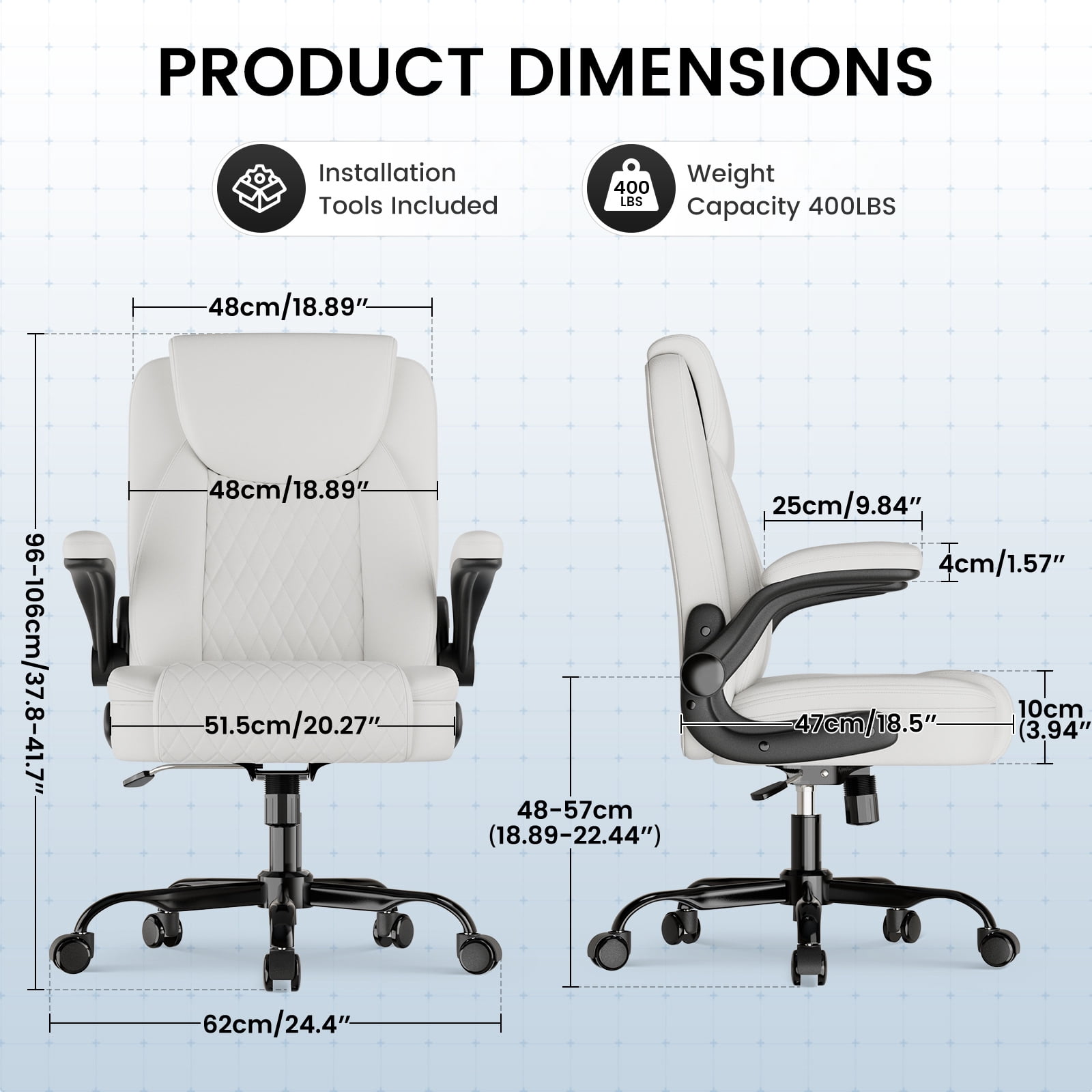 GTRACING Office Chair, 400LBS Big and Tall Home Office Chair Wide Seat Ergonomic Computer Desk Chair with Flip-up Arms, White