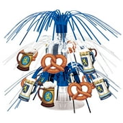 Beistle Set of 2 Mini Cascade Oktoberfest Centerpieces, 7.5- Metallic Silver and Blue Plastic Fringe with Pretzels and Steins, German Themed Beer Festival Bavarian Party Table Decorations