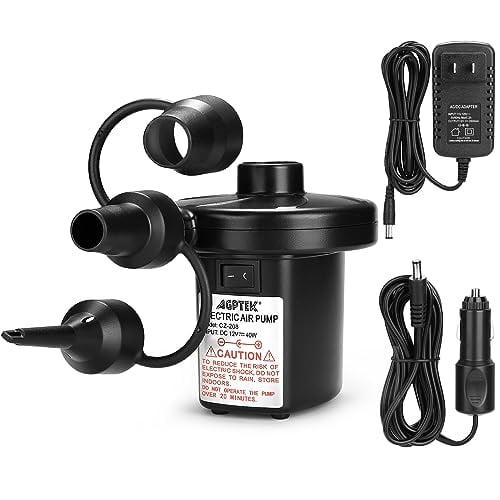 Bomba de Aire Eléctrica Portátil con 3 Boquillas y Carga Rápida de 4.5kPa para Camping Colchones Hinchables y Barcos Compatible con AC 110V y DC 12V