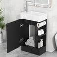 thumbnail image 3 of 19" Durable Compact Freestanding Cabinet, Bathroom Storage Unit with Adjustable Shelf, Modern Small Bathroom Vanity with Ceramic Sink for Bathroom, Black, 3 of 9