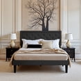 thumbnail image 3 of Amolife Full Bed Frame with Adjustable Headboard, Fabric Upholstered Platform Bed, No Box Spring Required, Black, 3 of 8