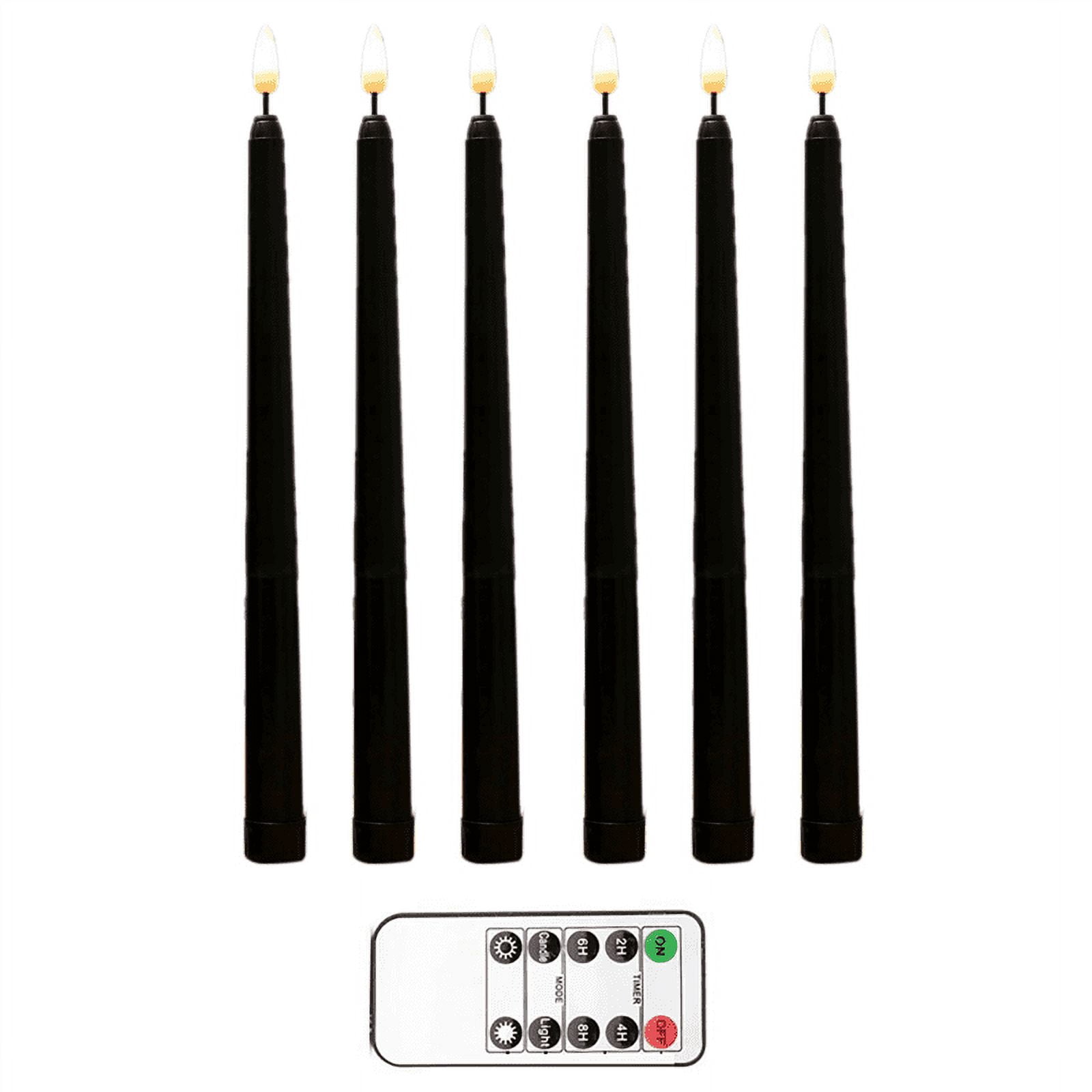12Pcs Flameless Black Taper Candles Flickering with 10-Key Remote Timer, Operated LED Candlesticks Window Candles