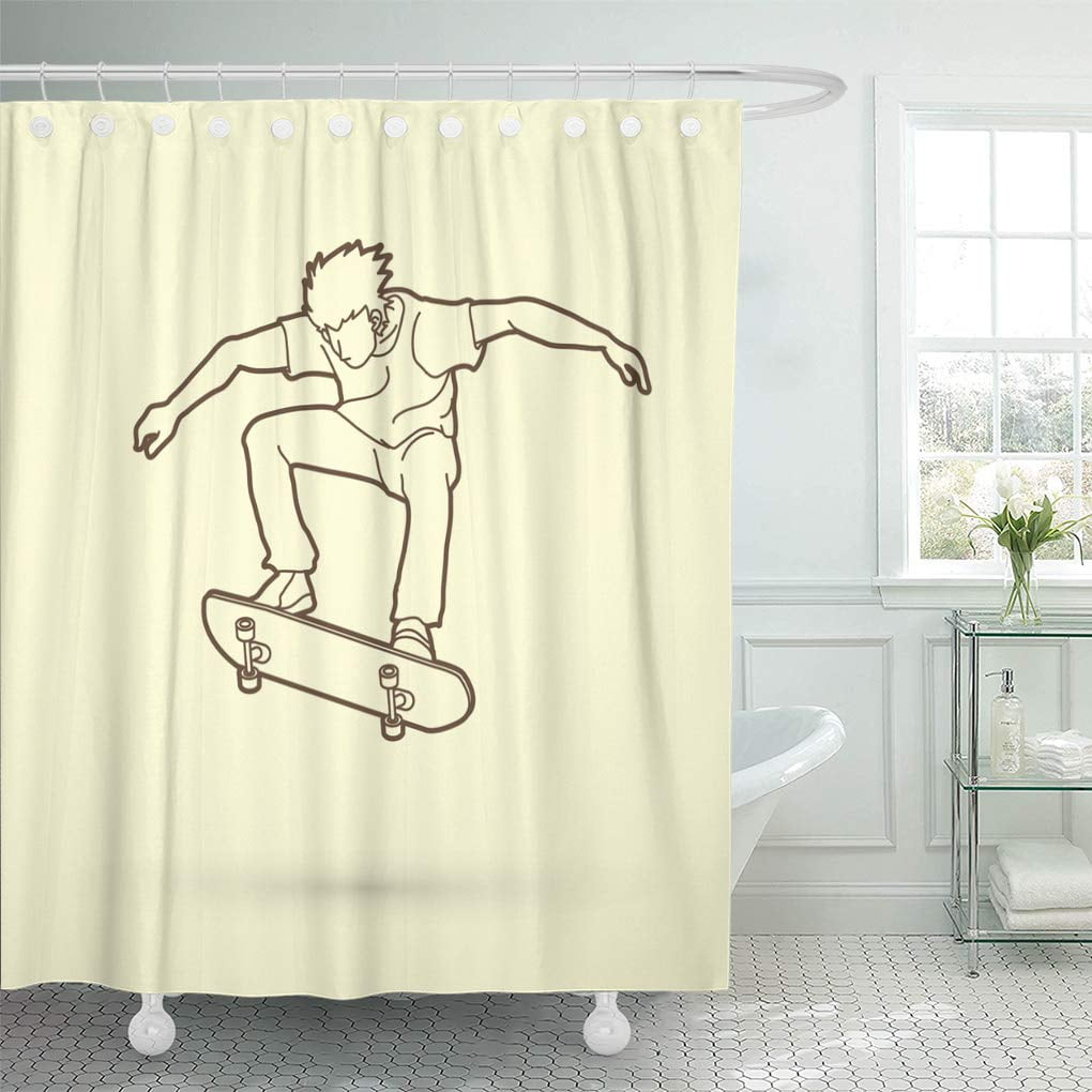 Yusdecor Action Skateboard Skateboarder Jumping Outline Graphic Body Boy Cartoon Bathroom Decor Bath Shower Curtain 66x72 Inch Walmart Canada