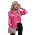 thumbnail image 4 of Women's Button Down Shirt Satin Silk Long Sleeve Blouse Formal Work Top Point Collar Vintage Shirt Work Office Silky Shirts Tops S-XL, 4 of 9