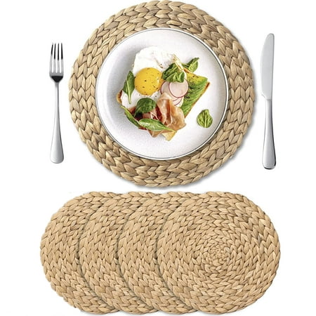 

NOGIS 4 Pack Woven Placemats Natural Hand-Woven Water Hyacinth Placemats Round Braided Rattan Tablemats for Dining Table Large Weave Place Mats Heat Resistant Non-Slip Table Mats 13.7 Inch