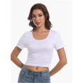 thumbnail image 3 of Women's Casual Short Sleeve Scoop Neck Fitted Workout Basic Crop Top Teen T-shirts, 3 of 6