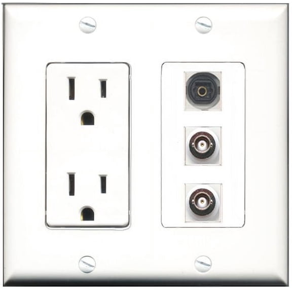 RiteAV - 15 Amp Power Outlet 1 Port Toslink 2 Port BNC Decorative Wall Plate