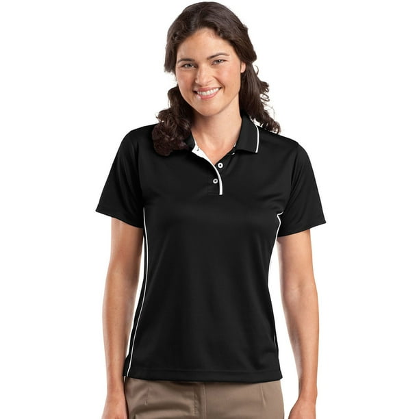 Sport-Tek - Sport-Tek Womens 3-Button Placket Piping Polo Shirt, Black ...