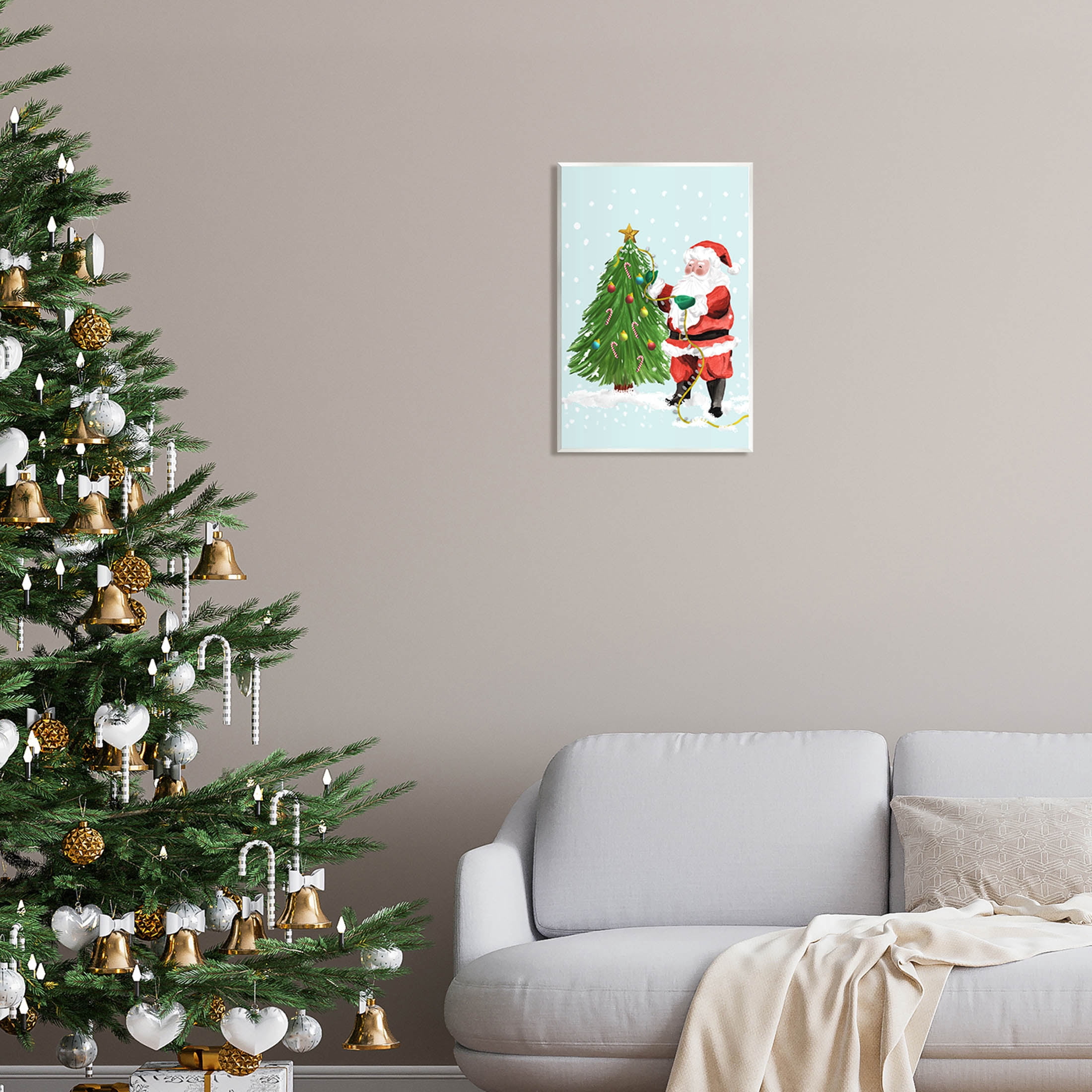Snowy Santa Claus Tree Scenery Holiday Graphic Art Unframed Art Print Wall Art