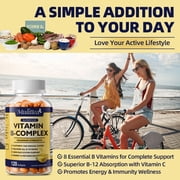 Mulittea Super B-Complex Capsules, Full Spectrum Vitamin B Blend with B12 & Folate, Energy & Nervous System Support, 120 Count