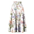thumbnail image 5 of Women's Casual Drawstring High Waist Floral Pleated Flowy Maxi Skirt Purple Pink XL, 5 of 5