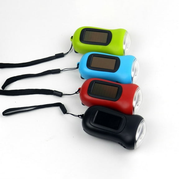 Beaupretty Solar Powered Hand Crank Flashlight LED Outdoor Torch with Anti Lost Strap