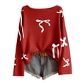thumbnail image 4 of Bow Sweater Women Valentines Day Casual Crew Neck Long Sleeve Pullover Sweaters y2k Lightweight Knitted Jumper Tops Winter Clothing, 4 of 4