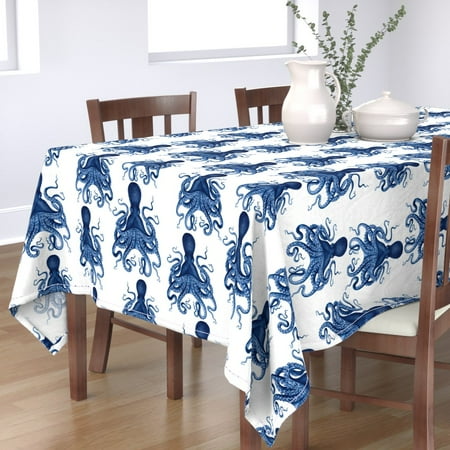 

Cotton Sateen Tablecloth 70 Square - Navy Octopus Blue steampunk kraken ocean coastal nautical Print Custom Table Linens by Spoonflower