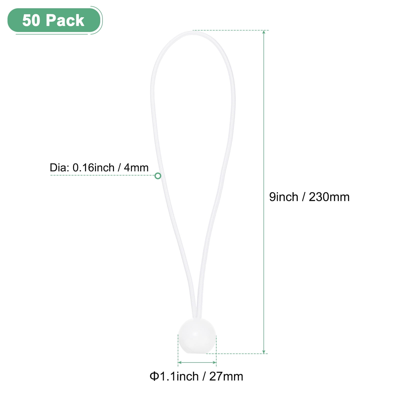 Uxcell 50-Pack Ball Bungee Cords, 9 Inch High Elastic Canopy Tarp Tie Down Bungee Balls for Tent/Cargo Holding [White]