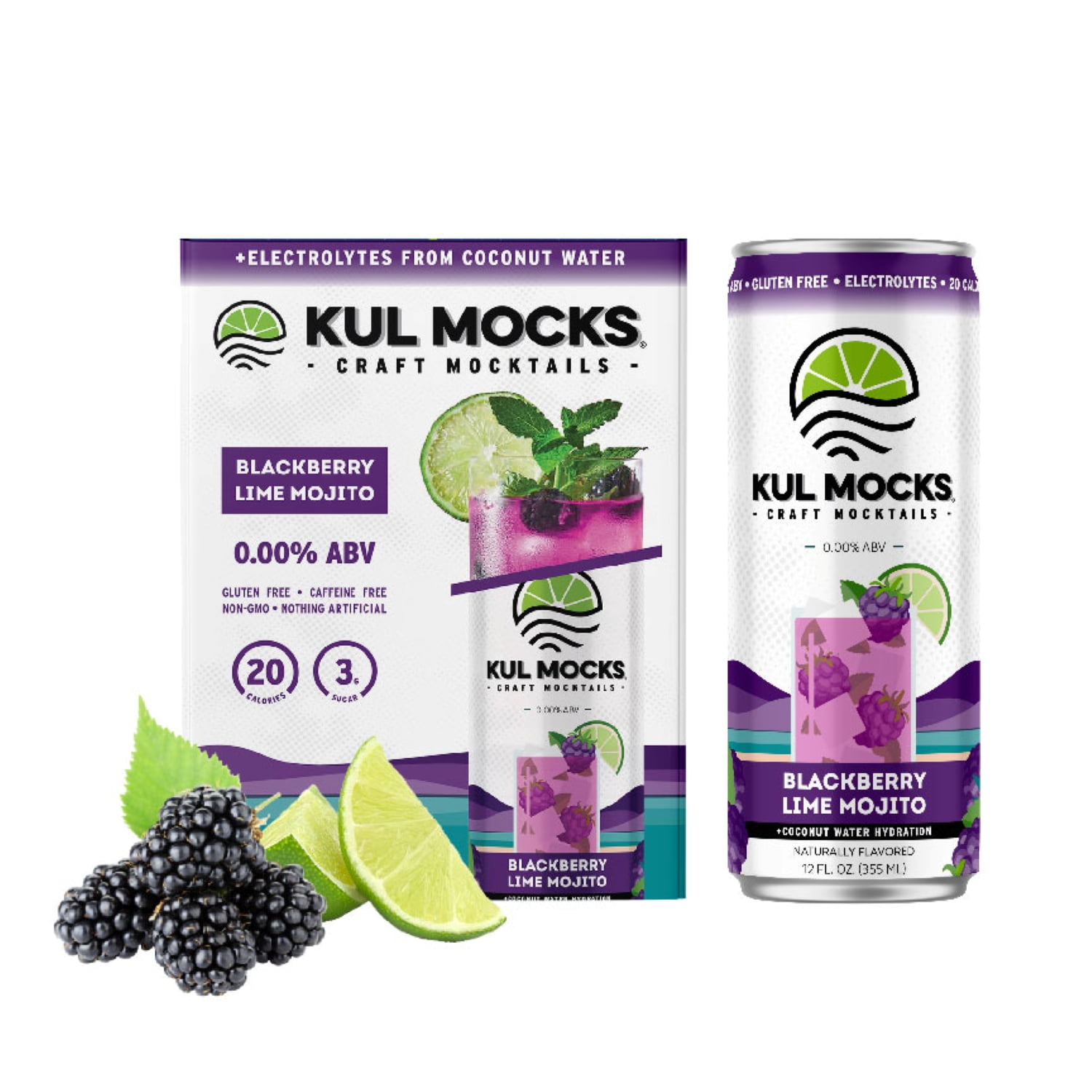 KUL MOCKS Blackberry Lime Mojito Mocktail 4 Pack Non-Alcoholic