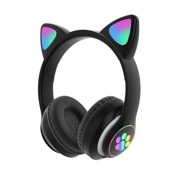STN-28 Auriculares de música para colocar sobre la oreja Auriculares con orejas de gato brillantes plegables