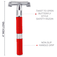 thumbnail image 6 of Long Handle Butterfly Open Safety Razor For Men Women Shave + 5 Double Edge Shaving Blades Red, 6 of 6