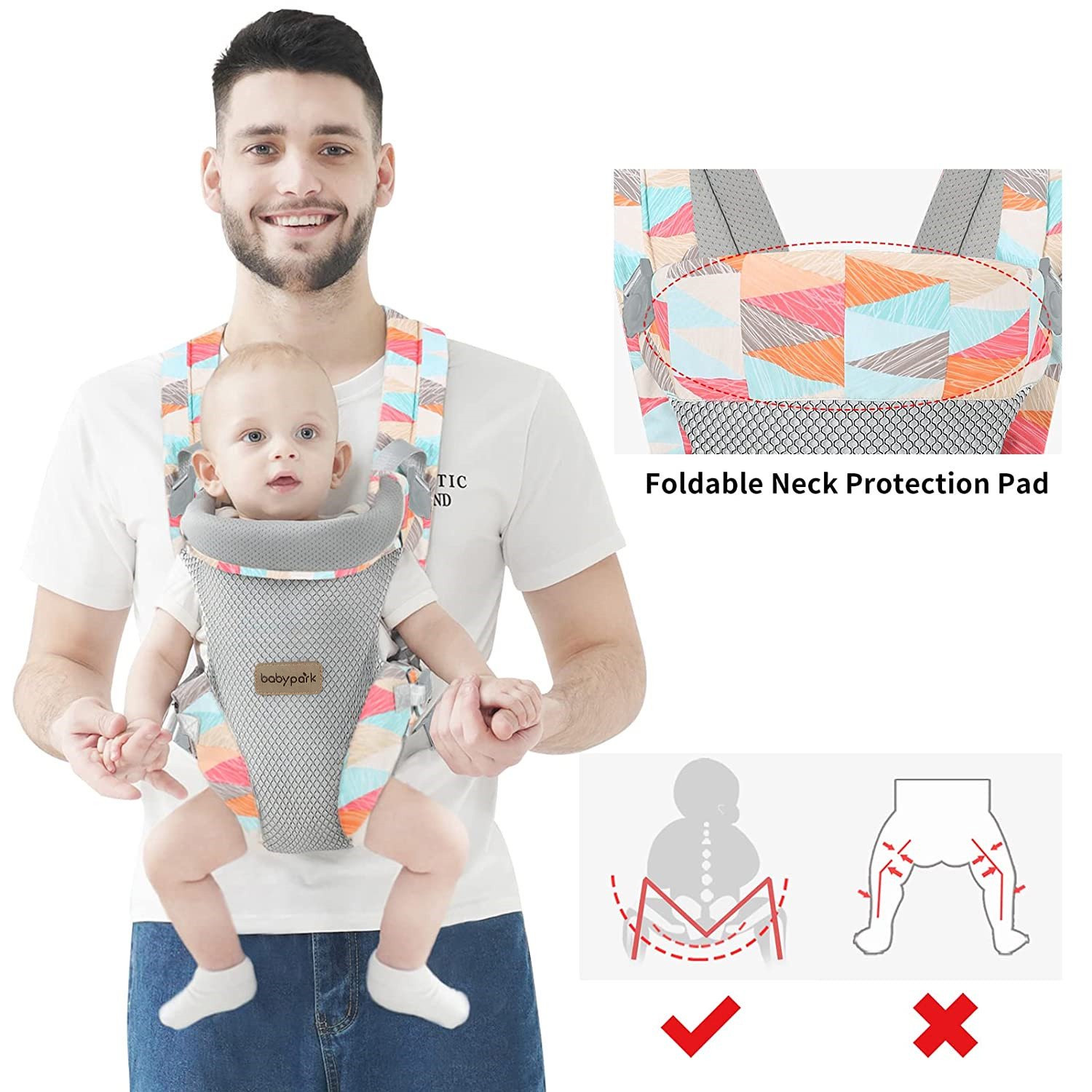 Yadala Baby Carrier, 4-in-1 Colorful Baby Carrier, Front and Back Baby Sling with Adjustable Holder - image 4 of 8