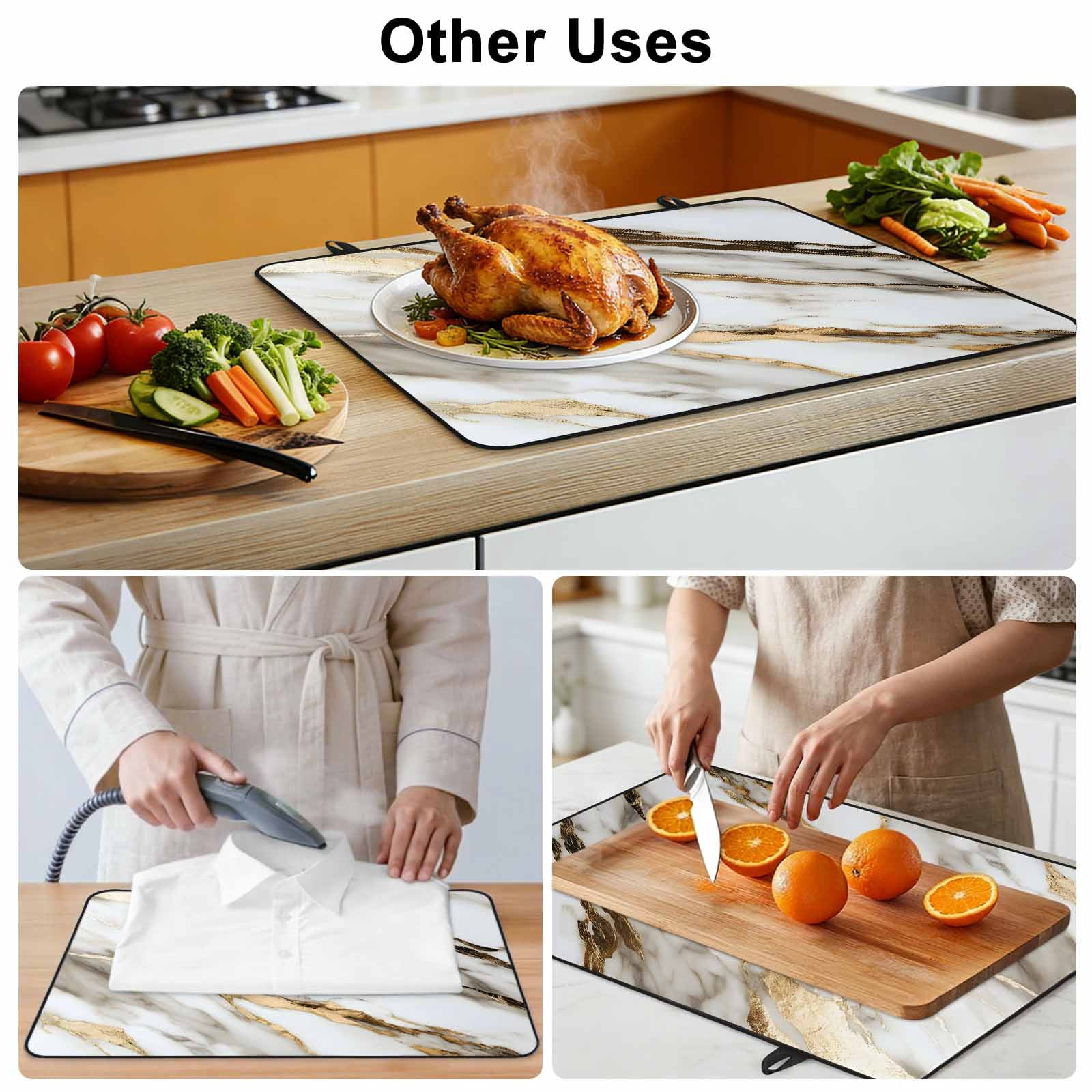 Marble Grey White Stove Top Cover for Electric Stove, Heat-proof & Non Slip Glass Top Stove Cover Protector, Abstract Cracked Crystal Gold Lines Kitchen Flat Cooktop Rubber Mat 24x21 Inches