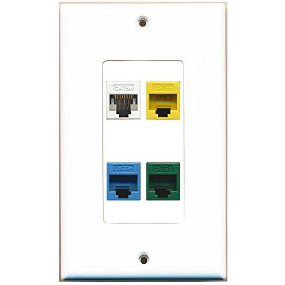 RiteAV 4 Cat5E Cat5E Blue Cat5E Green Cat5E Yellow White Wall Plate White