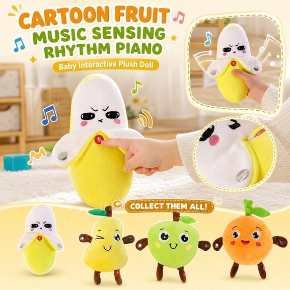 Kiddiway Musical Banana Plush Toy with Beat – Interactive Baby Toy, Cute Plushies for Toddlers, Stuffed Animals for Babies, Great Parent-Child Fun and Early Music Learning Activity,A