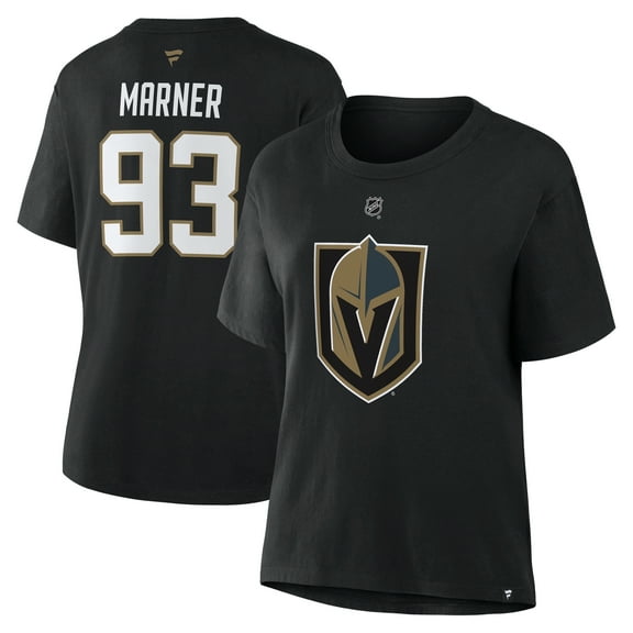 Women's Fanatics Mitch Marner Black Vegas Golden Knights Authentic Stack Name & Number T-Shirt