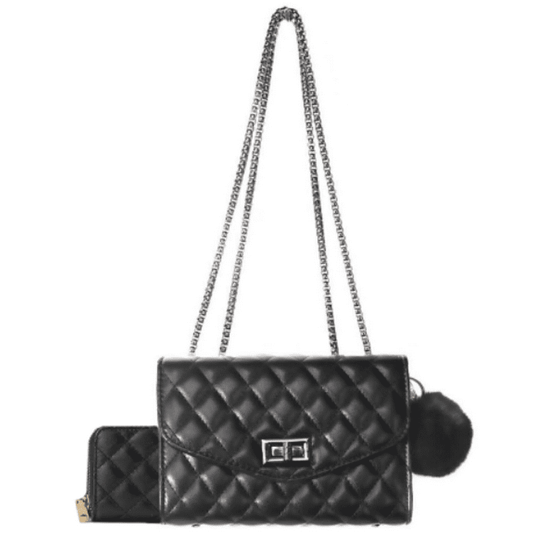 Black Chain Crossbody Bag for Women, Quilted Leather Ladies Shoulder Purses  Sling Bags Clutch 