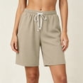 thumbnail image 6 of Women's Knit Elastic Waist Shorts with Pockets, Drawstring Casual Summer Bottoms, Soft Stretchy Fabric, Loose Fit, Lounge Athletic Gym Hiking Travel, Womens | VerBelle,Khaki L, 6 of 7