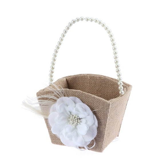 ULTNICE Panier de Mariage pour Fille avec Ruban de Perles Blanches