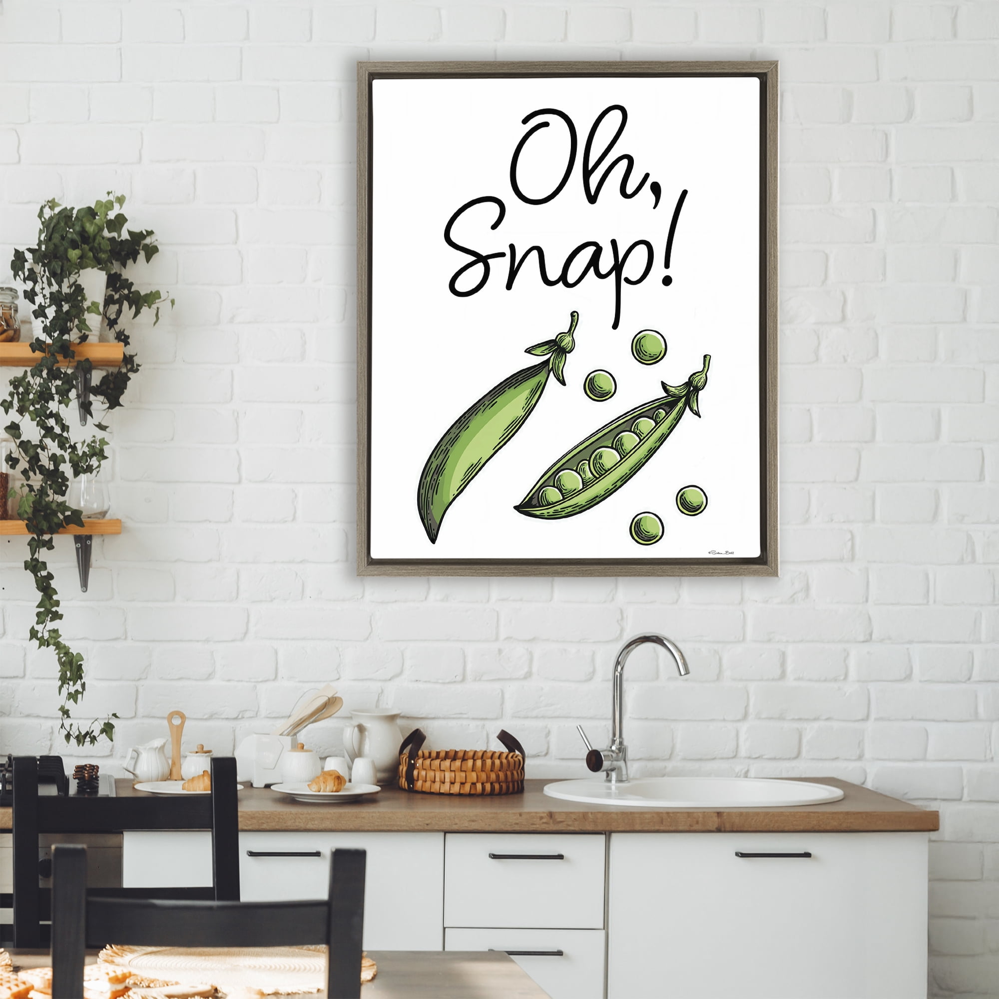 Stupell Industries Oh Snap Peas Brown Framed Floater Canvas Wall Art, design by Susan Ball